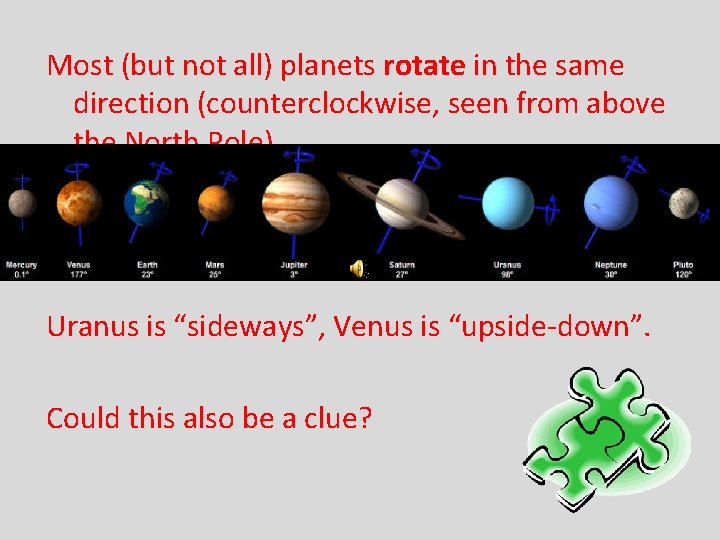 Most (but not all) planets rotate in the same direction (counterclockwise, seen from above