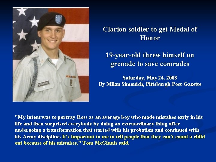 Clarion soldier to get Medal of Honor 19 -year-old threw himself on grenade to