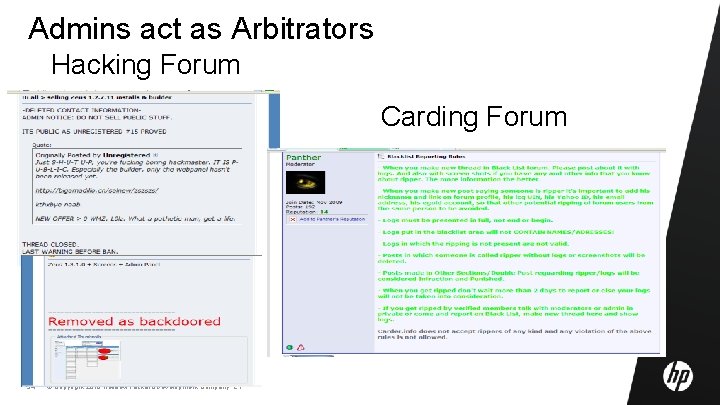 Admins act as Arbitrators Hacking Forum Carding Forum 34 © Copyright 2010 Hewlett-Packard Development