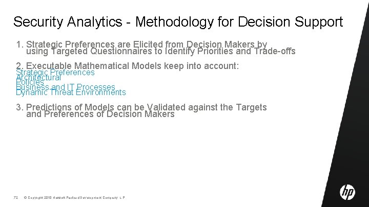 Security Analytics - Methodology for Decision Support 1. Strategic Preferences are Elicited from Decision