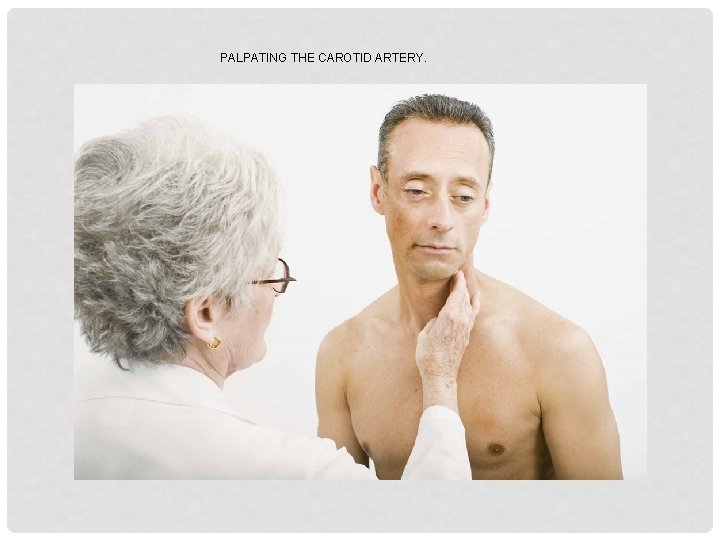 PALPATING THE CAROTID ARTERY. 