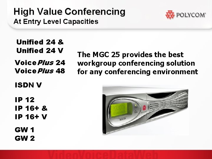 High Value Conferencing At Entry Level Capacities Unified 24 & Unified 24 V Voice.