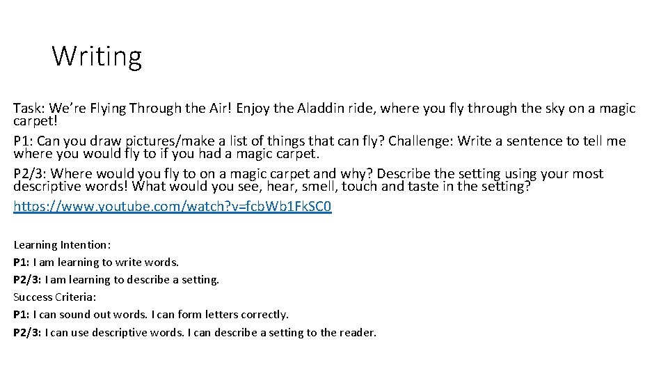 Writing Task: We’re Flying Through the Air! Enjoy the Aladdin ride, where you fly