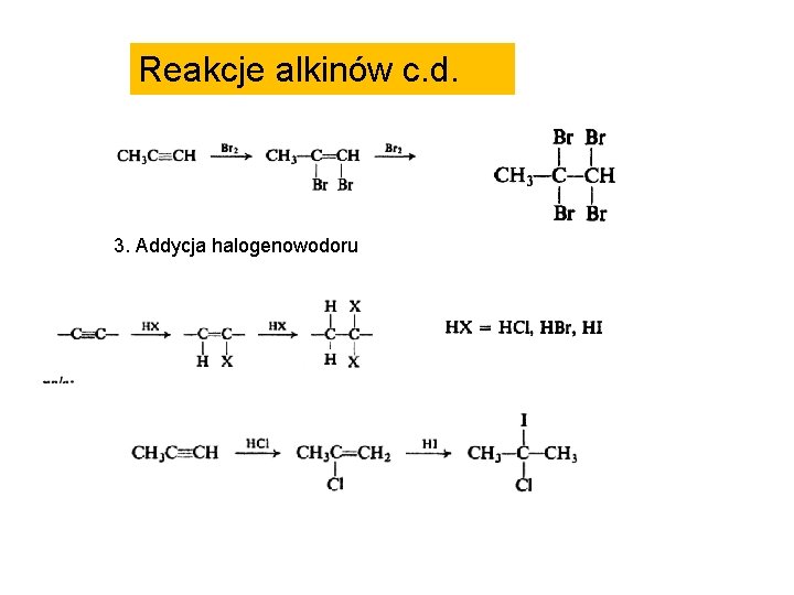 Reakcje alkinów c. d. 3. Addycja halogenowodoru 