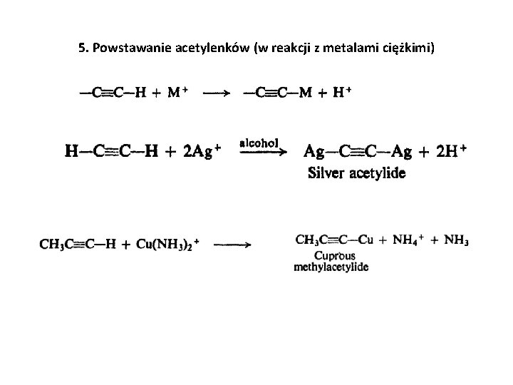 5. Powstawanie acetylenków (w reakcji z metalami ciężkimi) 