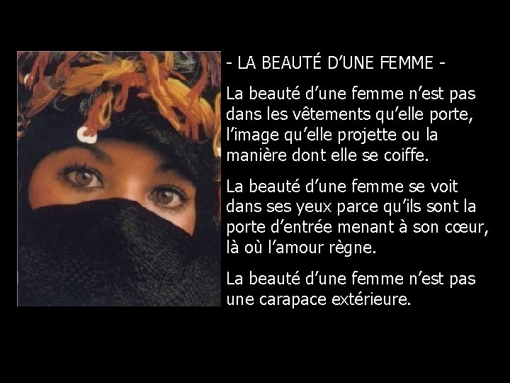 - LA BEAUTÉ D’UNE FEMME La beauté d’une femme n’est pas dans les vêtements