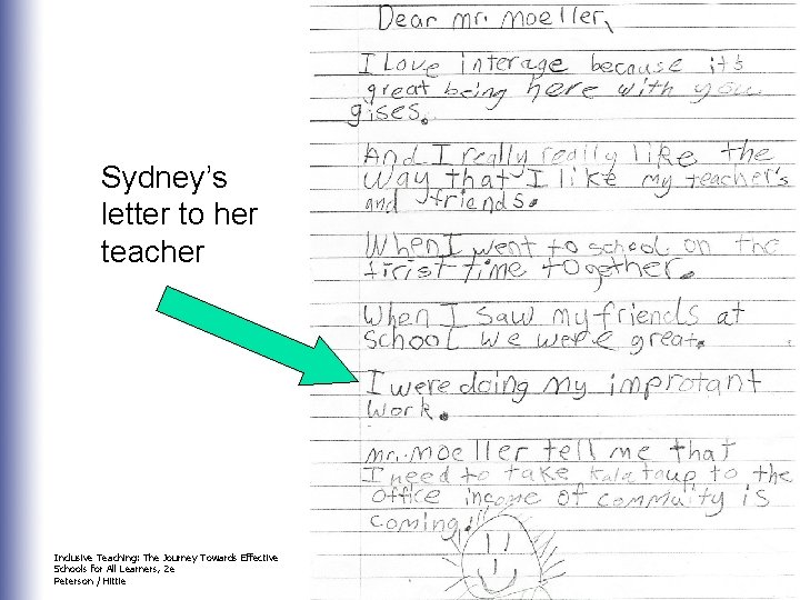 Sydney’s letter to her teacher Inclusive Teaching: The Journey Towards Effective Schools for All