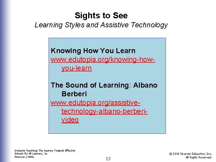 Sights to See Learning Styles and Assistive Technology Knowing How You Learn www. edutopia.