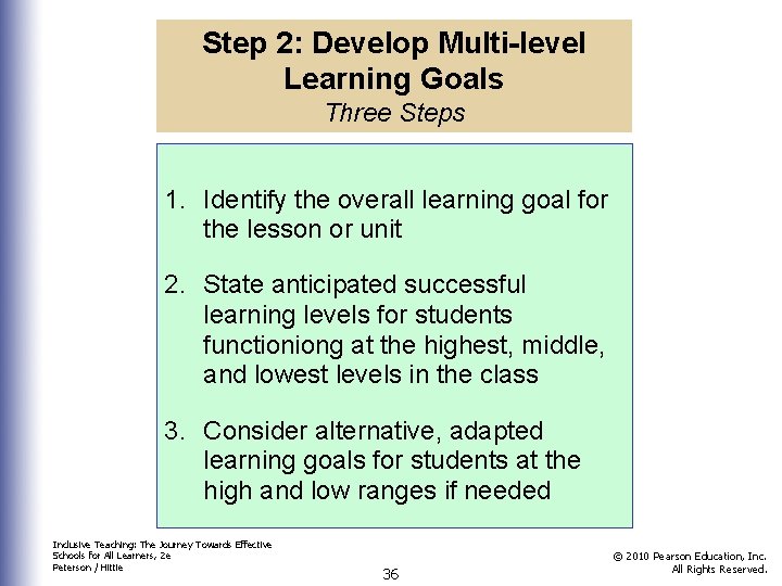 Step 2: Develop Multi-level Learning Goals Three Steps 1. Identify the overall learning goal