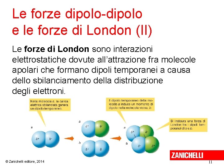 Le forze dipolo-dipolo e le forze di London (II) Le forze di London sono