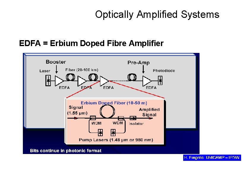 Optically Amplified Systems EDFA = Erbium Doped Fibre Amplifier 