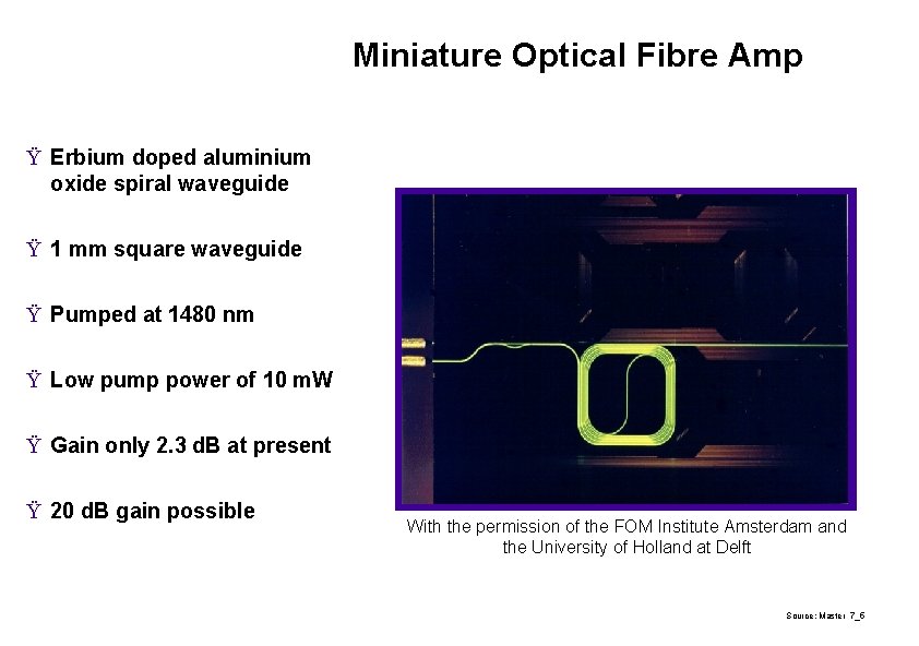 Miniature Optical Fibre Amp Ÿ Erbium doped aluminium oxide spiral waveguide Ÿ 1 mm