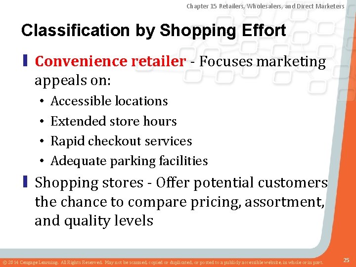 Chapter 15 Retailers, Wholesalers, and Direct Marketers Classification by Shopping Effort ▮ Convenience retailer