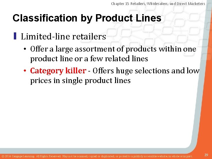 Chapter 15 Retailers, Wholesalers, and Direct Marketers Classification by Product Lines ▮ Limited-line retailers