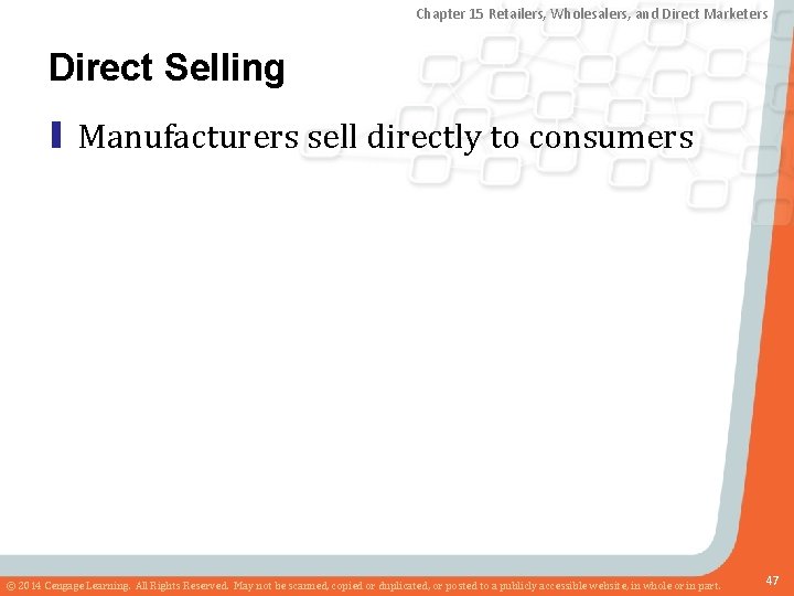 Chapter 15 Retailers, Wholesalers, and Direct Marketers Direct Selling ▮ Manufacturers sell directly to