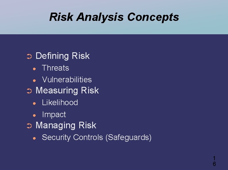 Risk Analysis Concepts ➲ Defining Risk ● ● ➲ Measuring Risk ● ● ➲