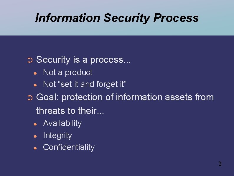 Information Security Process ➲ Security is a process. . . ● ● ➲ Not