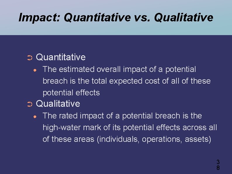 Impact: Quantitative vs. Qualitative ➲ Quantitative ● ➲ The estimated overall impact of a