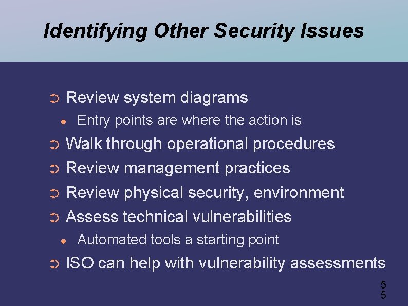 Identifying Other Security Issues ➲ Review system diagrams ● Entry points are where the
