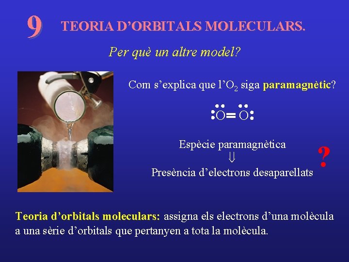 9 TEORIA D’ORBITALS MOLECULARS. Per què un altre model? Com s’explica que l’O 2