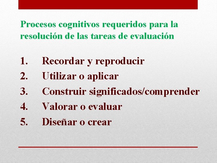 Procesos cognitivos requeridos para la resolución de las tareas de evaluación 1. 2. 3.