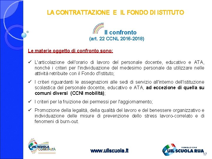 LA CONTRATTAZIONE E IL FONDO DI ISTITUTO Il confronto (art. 22 CCNL 2016 -2018)