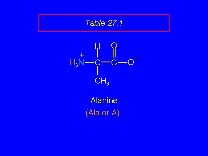 Table 27. 1 + H 3 N H C O C CH 3 Alanine