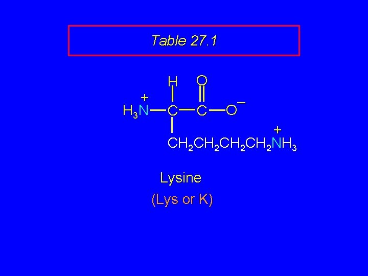 Table 27. 1 + H 3 N H C O C – O +