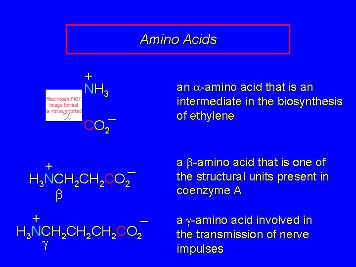 Amino Acids + NH 3 a CO 2– + – H 3 NCH 2