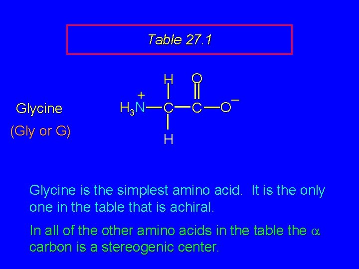 Table 27. 1 Glycine (Gly or G) + H 3 N H C O