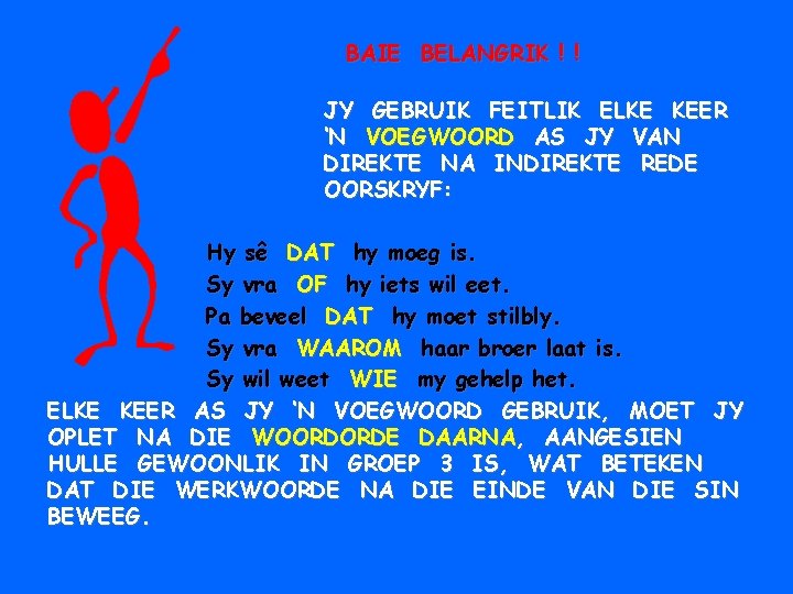 BAIE BELANGRIK ! ! JY GEBRUIK FEITLIK ELKE KEER ‘N VOEGWOORD AS JY VAN