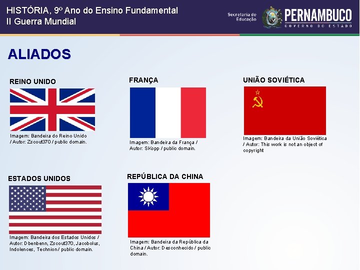 HISTÓRIA, 9º Ano do Ensino Fundamental II Guerra Mundial ALIADOS REINO UNIDO Imagem: Bandeira