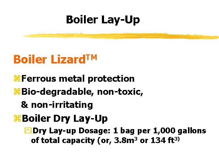 Boiler Lay-Up Boiler Lizard. TM z. Ferrous metal protection z. Bio-degradable, non-toxic, & non-irritating