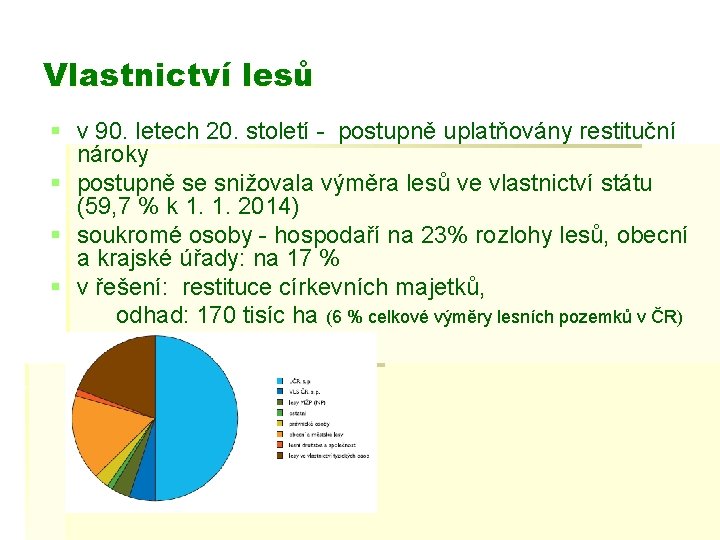 Vlastnictví lesů § v 90. letech 20. století - postupně uplatňovány restituční nároky §