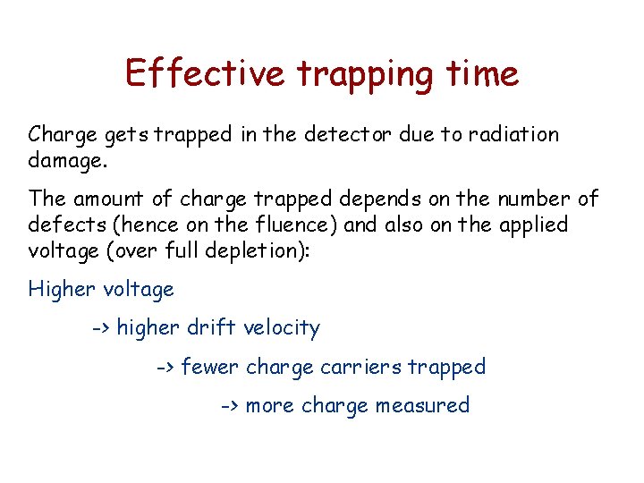 Effective trapping time Charge gets trapped in the detector due to radiation damage. The Effective trapping time Charge gets trapped in the detector due to radiation damage. The