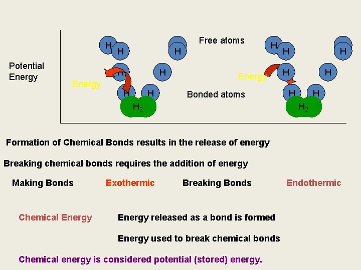 H Potential Energy H H H Free atoms H Energy Bonded atoms H 2
