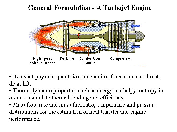 General Formulation - A Turbojet Engine • Relevant physical quantities: mechanical forces such as