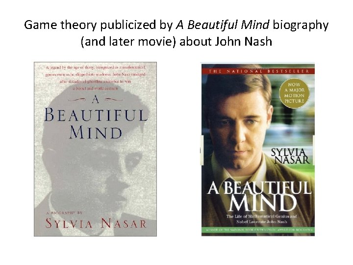 Game theory publicized by A Beautiful Mind biography (and later movie) about John Nash