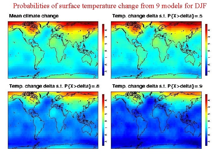 Probabilities of surface temperature change from 9 models for DJF Probabilities of surface temperature change from 9 models for DJF