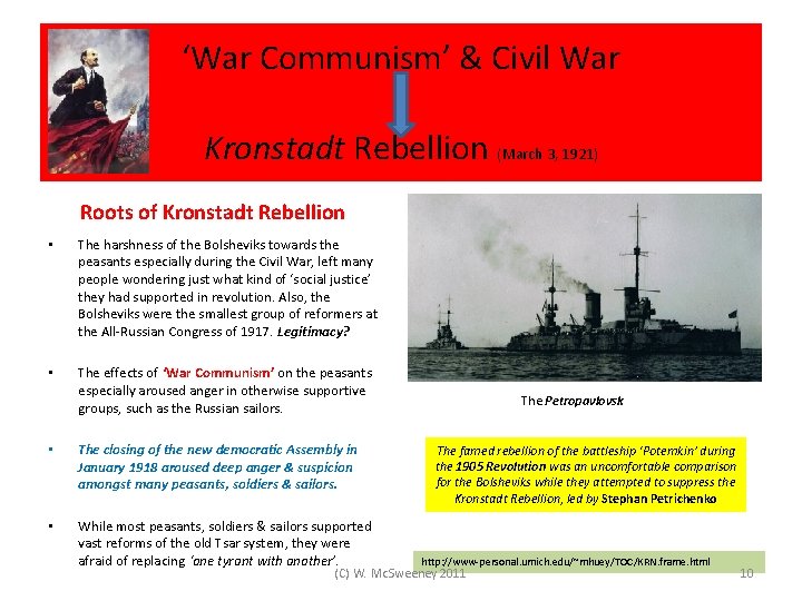 ‘War Communism’ & Civil War Kronstadt Rebellion (March 3, 1921) Roots of Kronstadt Rebellion