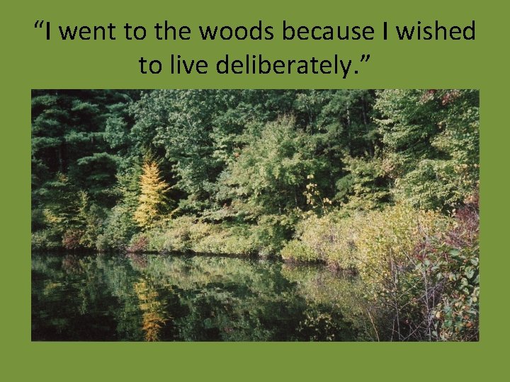 “I went to the woods because I wished to live deliberately. ” 