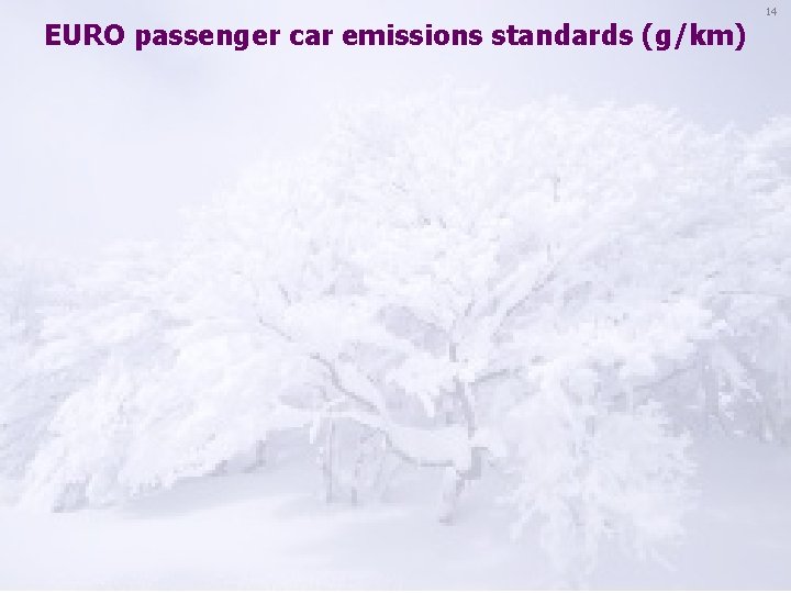 EURO passenger car emissions standards (g/km) 14 