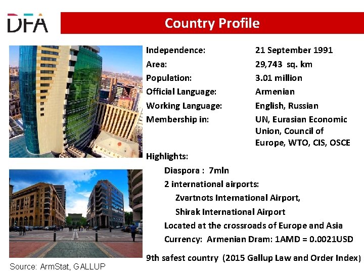 Country Profile Independence: Area: Population: Official Language: Working Language: Membership in: 21 September 1991 Country Profile Independence: Area: Population: Official Language: Working Language: Membership in: 21 September 1991