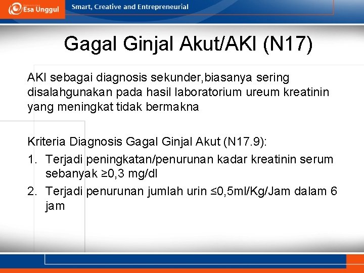Gagal Ginjal Akut/AKI (N 17) AKI sebagai diagnosis sekunder, biasanya sering disalahgunakan pada hasil Gagal Ginjal Akut/AKI (N 17) AKI sebagai diagnosis sekunder, biasanya sering disalahgunakan pada hasil