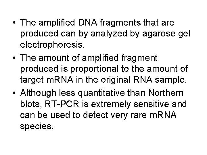  • The amplified DNA fragments that are produced can by analyzed by agarose