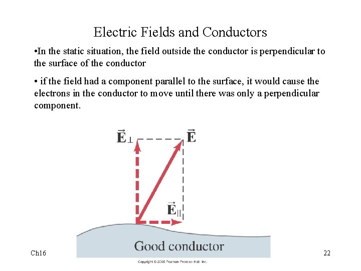 Electric Fields and Conductors • In the static situation, the field outside the conductor