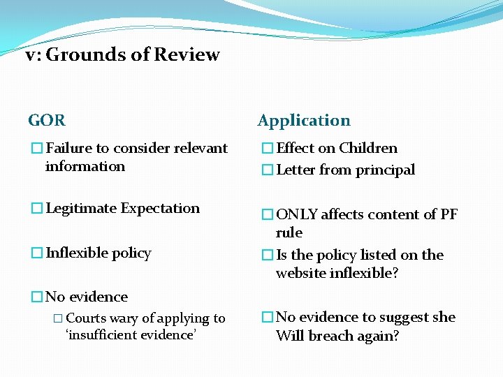v: Grounds of Review GOR Application �Failure to consider relevant information �Effect on Children