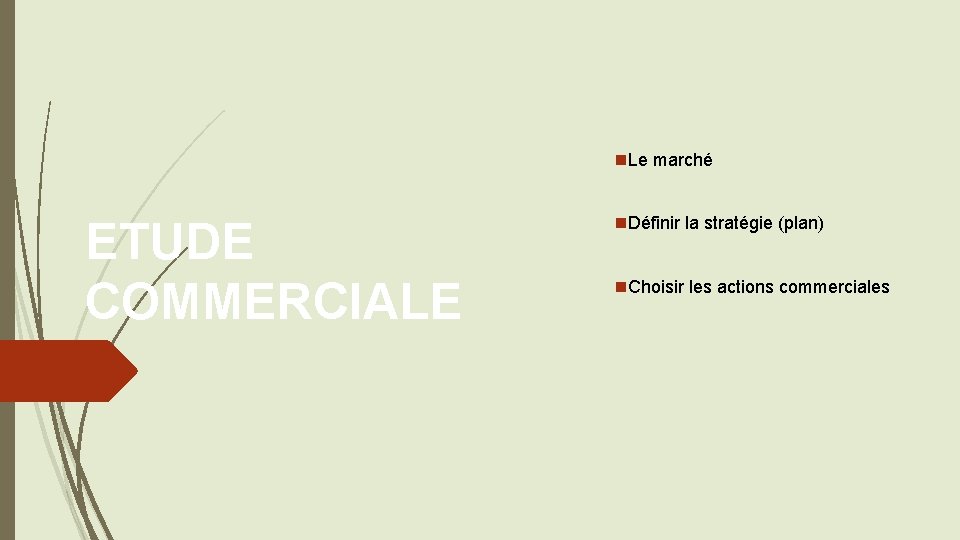 n. Le marché ETUDE COMMERCIALE n. Définir la stratégie (plan) n. Choisir les actions