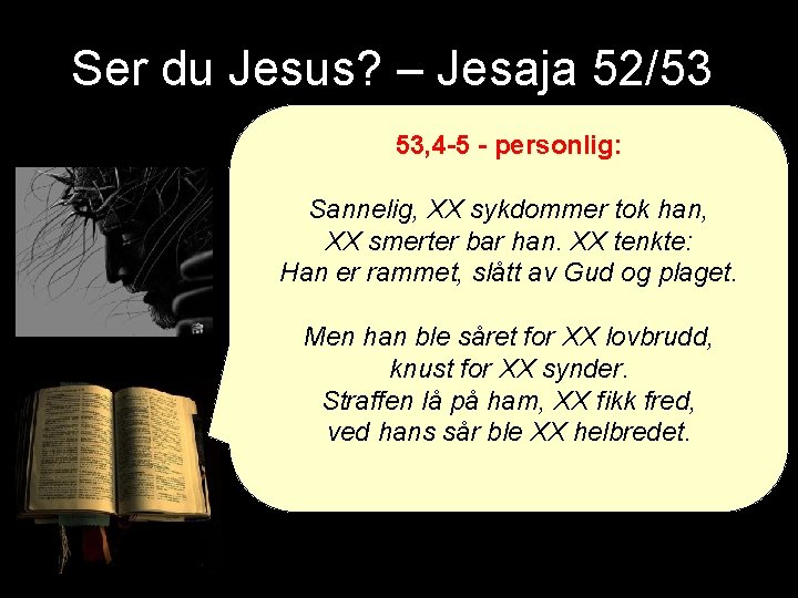 Ser du Jesus? – Jesaja 52/53 53, 4 -5 - personlig: Sannelig, XX sykdommer
