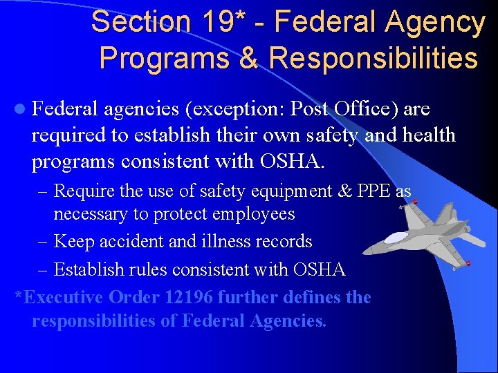 Section 19* - Federal Agency Programs & Responsibilities l Federal agencies (exception: Post Office)